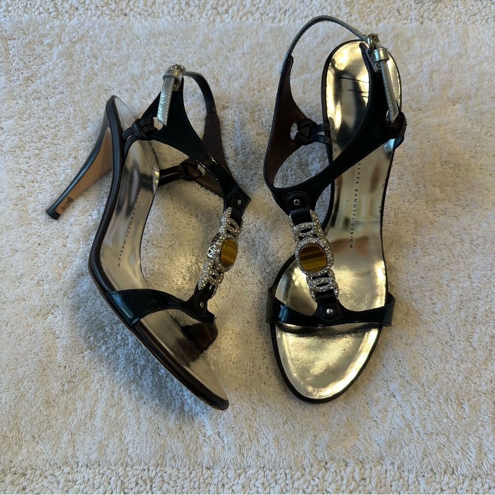 Giuseppe Zanotti Tiger Eye Crystal Strappy Stiletto Heels 38.5
